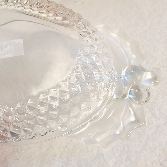 Studio Nova Christmas Treasure Candy Dish Glass Clear Frosted Holly Leaves - Picture 3 of 8